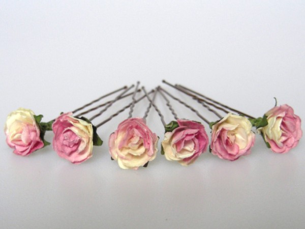 Handcrafted cream and pink parchment rose Hairpins for Brides / Bridesmaids