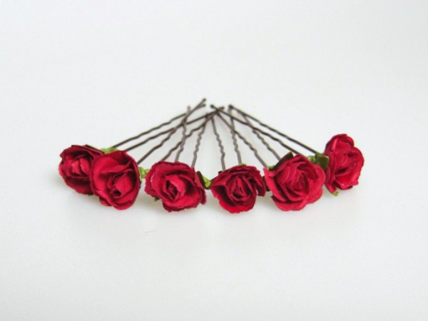 Handcrafted red parchment rose Hair Flowers for Brides / Bridesmaids