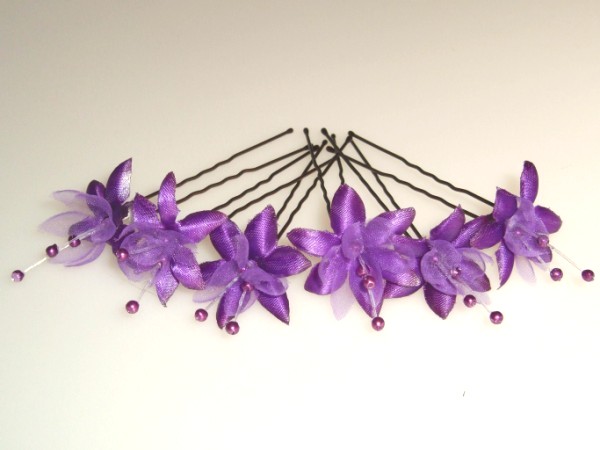 purple baby's breath flower hairpins
