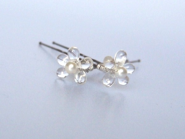 Handmade teardrop and Swarovski Pearl Flower Bridal Hairpins