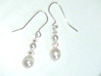 Handmade freshwater pearl and Swarovski crystal earrings on silver earwires