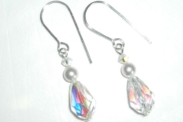 Handcrafted Swarovski crystal, pearl and pendant bridal earrings on sterling silver earwires