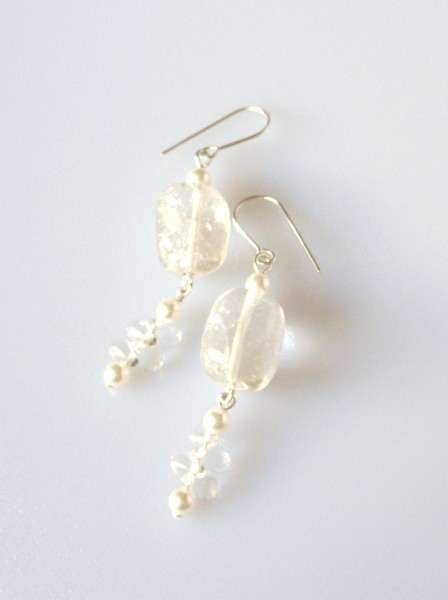 Handmade quartz and Swarovski pearl earrings on sterling silver ear wires