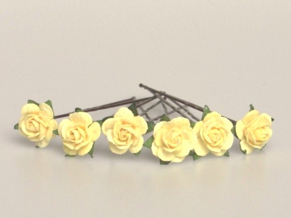Small yellow rose bridal hair flowers
