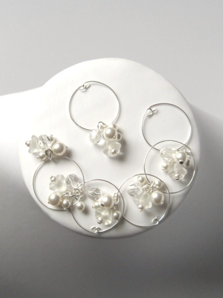 Swarovski Pearls and Crystal Flower cluster Wine Glass Charms