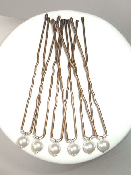 6 x White Swarovski pearl Hairpins 6mm