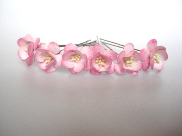 twotone pink cherry blossom wedding hairflowers