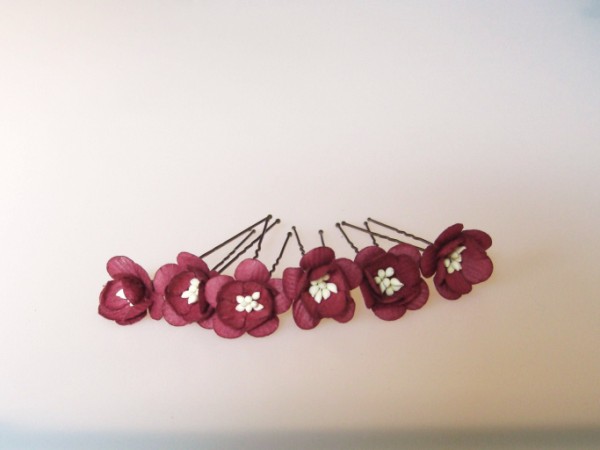 dark red cherry blossom hairpins