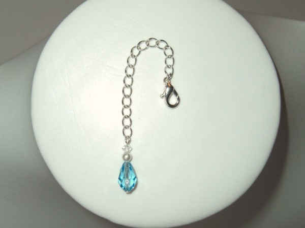 Blue Swarovski Pendant and white Pearl Crystal Necklace Extender