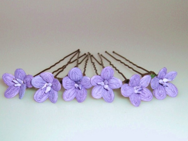 Handcrafted lilac parchment Flower Hairpins for Brides / Bridesmaids